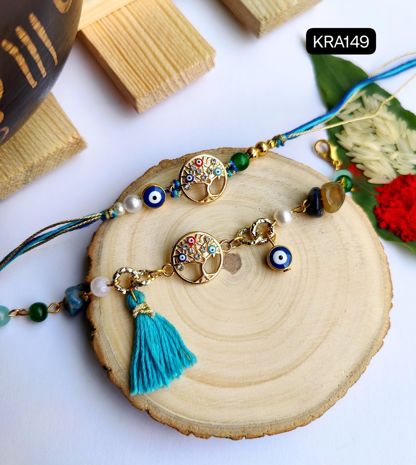 Tree Of Life Evil Eye Rakhi & Bracelet Set (KRA149)