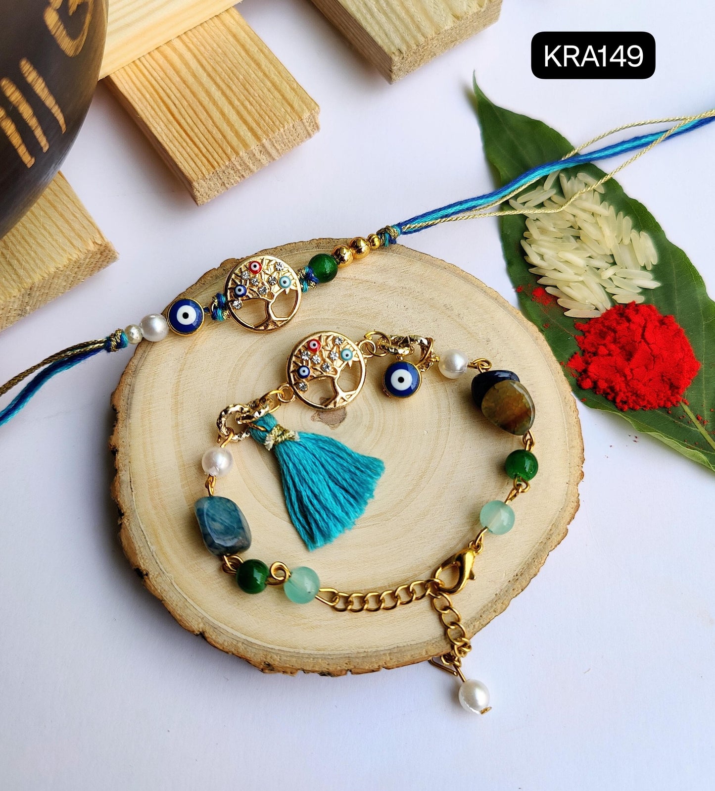 Tree Of Life Evil Eye Rakhi & Bracelet Set (KRA149)