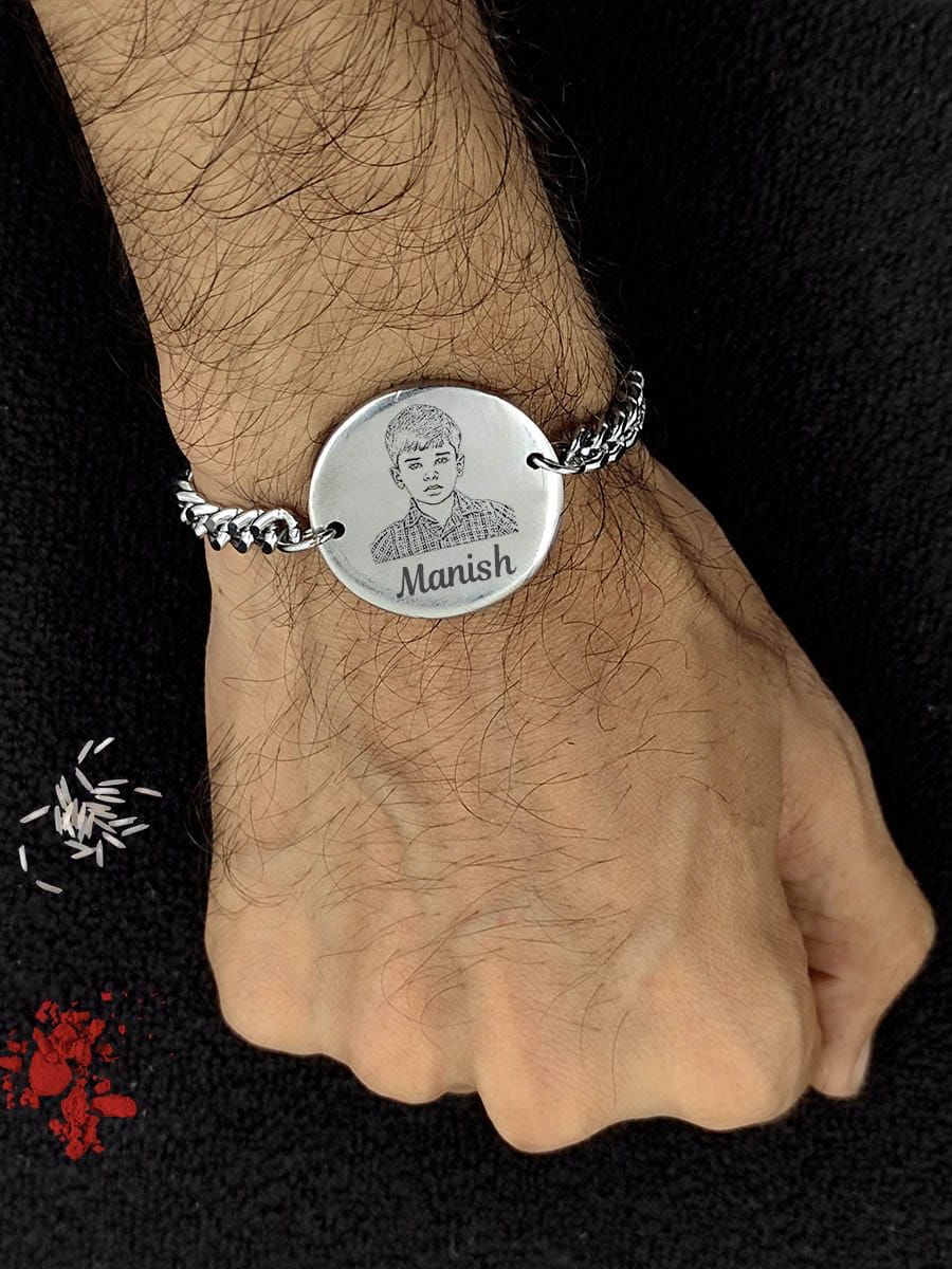 Personalized Metal Photo Engraved Bracelet Rakhi