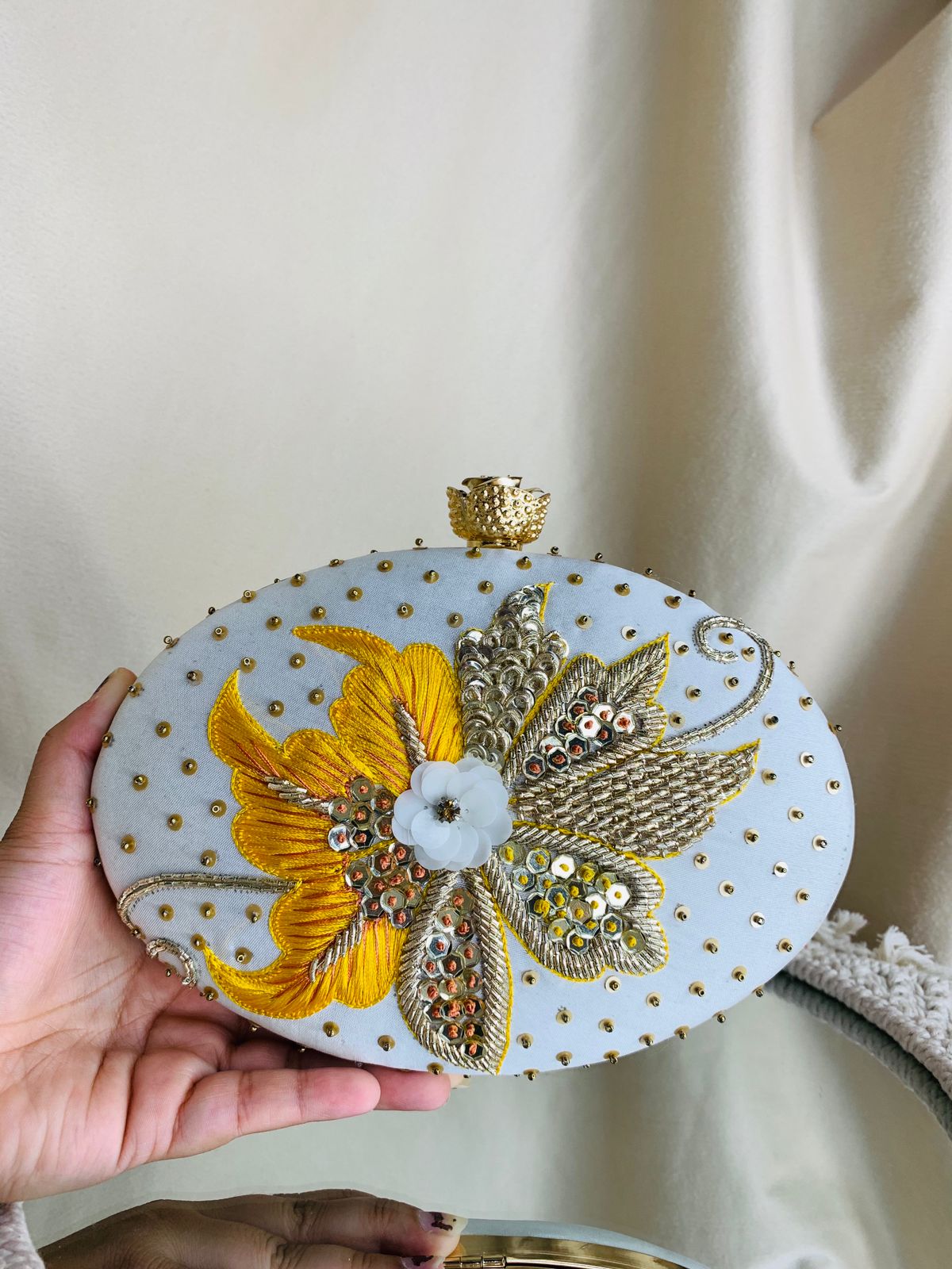 Oval Floral Clutch