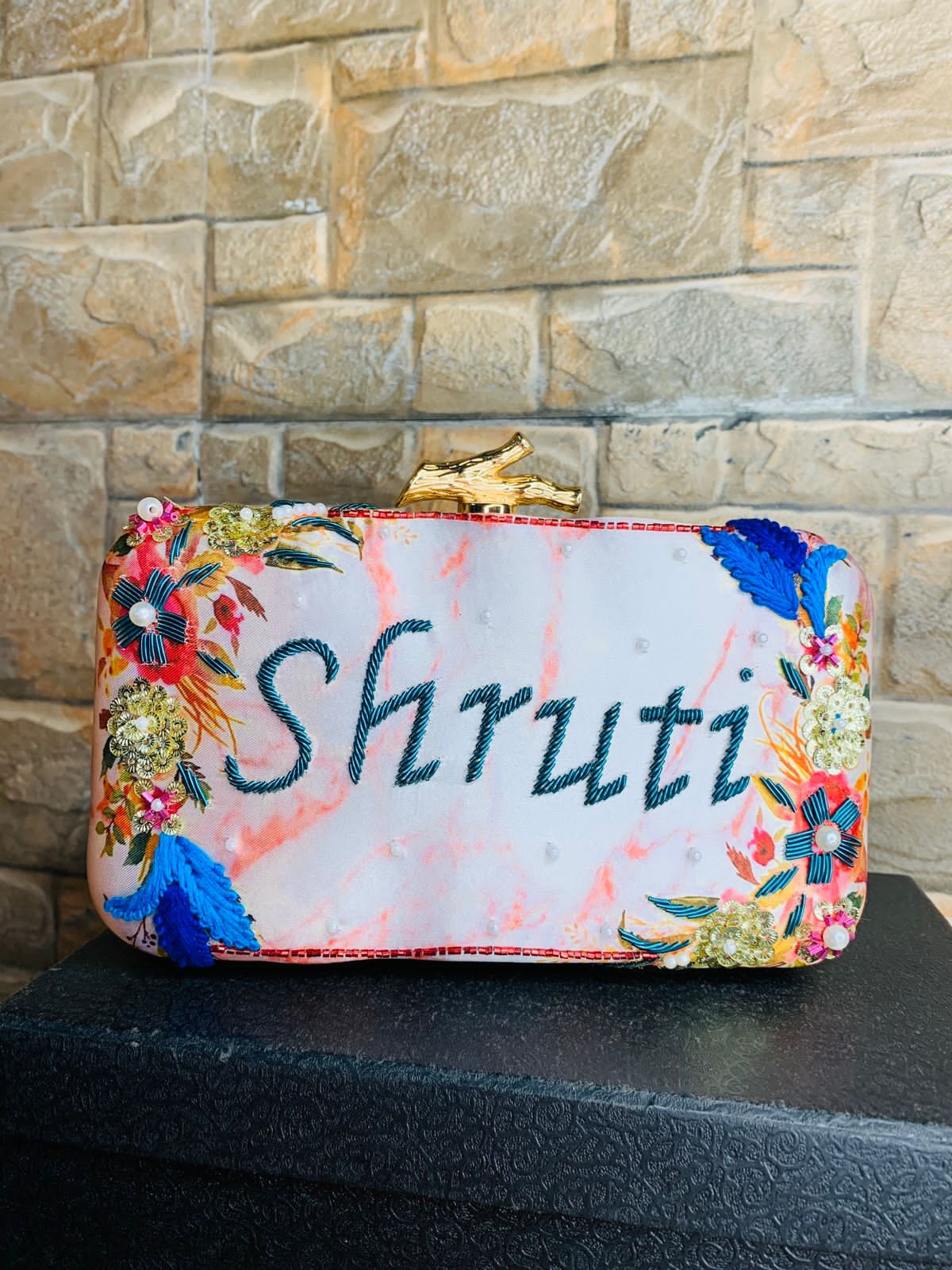 Print Embroidery Clutch Bag