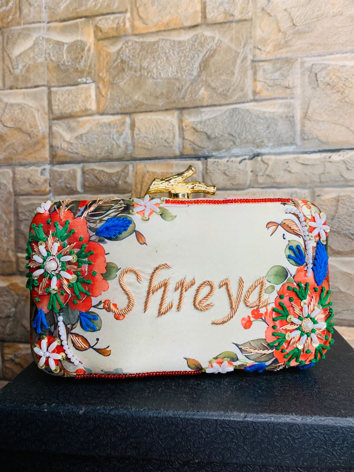 Print Embroidery Clutch Bag