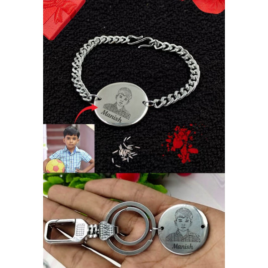 Personalized Metal Photo Engraved Bracelet Rakhi