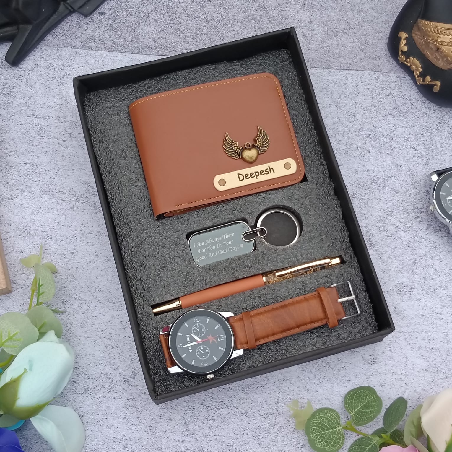 BOSS - Black-dial watch and card holder gift set