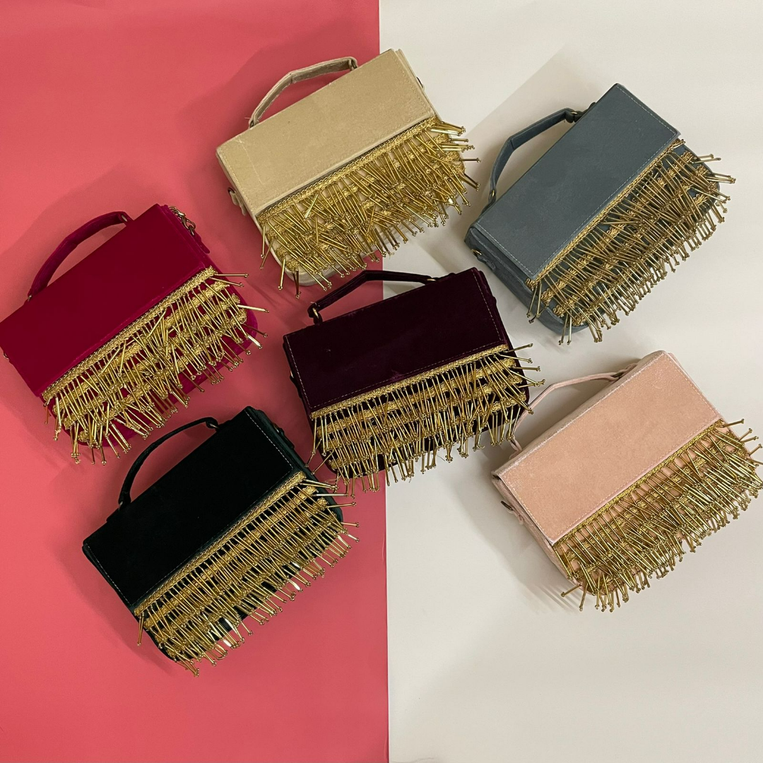 Designer MDF Clutch Bag With Tassels